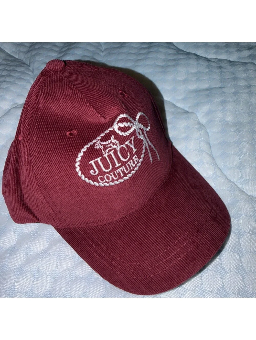Juicy Couture Corduroy Baseball Hat NWT Maroon Red Embroidered Logo Cap Y2K